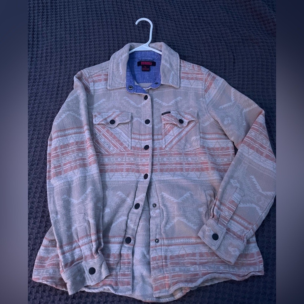 Rock & Roll Cowgirl Beige and Orange Button-Up Jacket